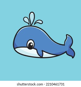 Whale Cartoon Mascot Vector Design Flat Cute Smile Expression Ocean Animals Ocean Fish Undersea Underwater