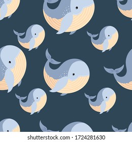 Whale cartoon pattern - vector simple texture. Seamless pattern