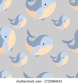 Whale cartoon pattern - vector simple texture. Seamless pattern