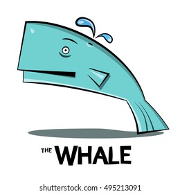 Whale Cartoon. Vector Big Fish Splashing Water Isolated on White Background.