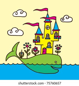 Whale and Castle Children's Drawing
