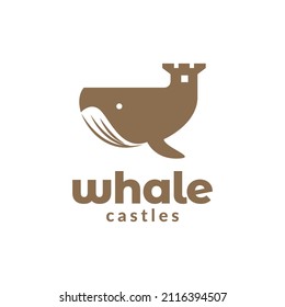 whale with castle logo design, vector graphic symbol icon sign illustration