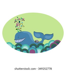 whale with a cat on his back in the sea