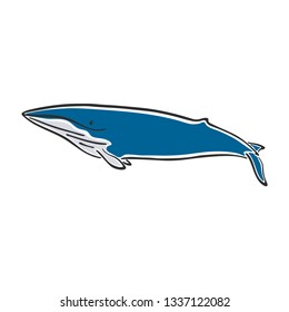 Whale character abstract ink hand drawn vector logo cartoon. Simplified illustration. Marine mammal. Ocean and sea animal curve paint sign. Doodle color sketch. Realistic element design, fabric print.