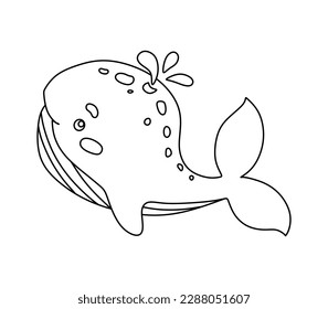 Whale Character Black and White Vector Illustration Coloring Book for Kids