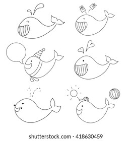whale character hand drawn vector