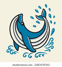 Ilustración del vector de diseño del logotipo de mascota de caracteres de ballena