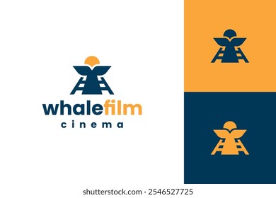 whale cinema vector logo design