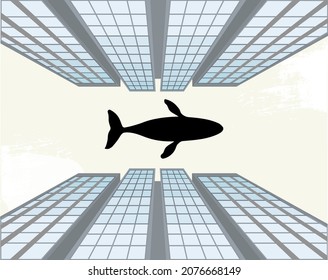 Vector gráfico de la perspectiva de la ballena en la ciudad