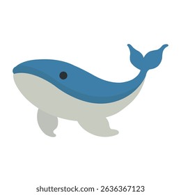 Whale clipart in cartoon flat vector style