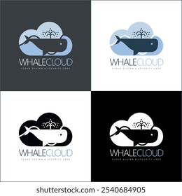 Whale Cloud Sea Life App Big Data Cloud Logo Silhouette Diseño moderno de la Plantilla del conjunto de logotipos
