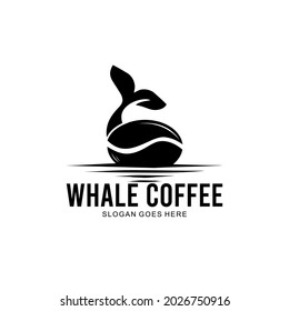 whale coffee. coffee bean and whale logo .coffee and whale vector combination in classic style