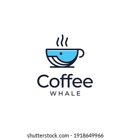 whale coffee logo vector modern simple combination concepts