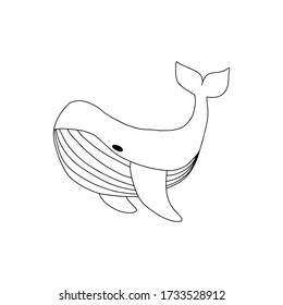 Whale coloring book isolated on white background. Graphic contour. Doodles style free hand drawing. Sea animal. Coloring for adults and children. Vector outline illustration.