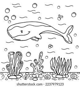 Whale Coloring Page Colored Illustration