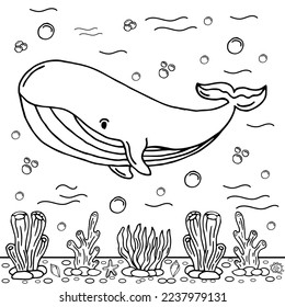 Whale Coloring Page Colored Illustration