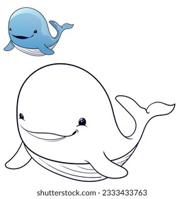 Ilustración De Color De La Página De Coloración De Ballenas. caricatura de ballena para niños, colorido y libro de chatarra