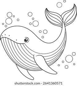 Whale coloring page for ocean lovers and marine themed kids coloring books