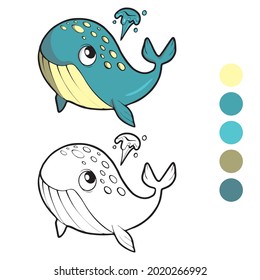 Whale Coloring page for preschool children. Learn numbers for kindergartens and schools. Educational game.