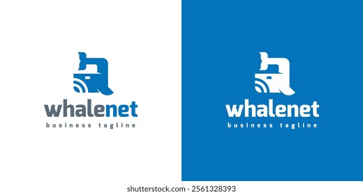whale connect vector logo design
