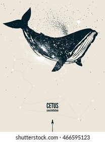 Afiche espacial sobre la constelación de ballenas