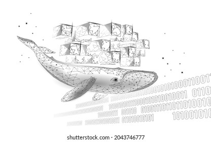 Whale And Container Computer Docker Developer App Concept. Business Digital Open Source Program. Data Coding Steering 3D Low Polygonal Vector Line Illustration