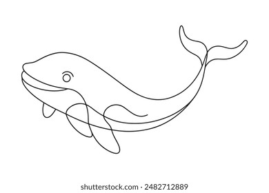 
Whale Continuous line art vector illustration on white background.