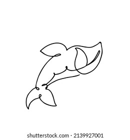 Whale in continuous one line style. Cute template in single line style for greeting cards. Contour line art design for t-shirt fashion print.