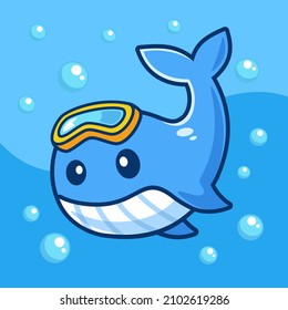 Whale Cub Cartoon Diving in Water