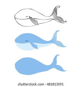 Whale cute cartoon funny illustration isolated on white background, vector graphic colorful doodle animal, Character design for greeting card, children invitation, baby shower, creation of alphabet