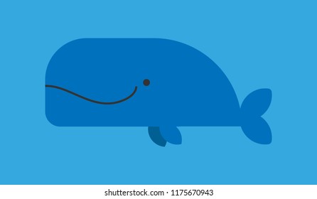 Whale cute illustration, happy animal cartoon, flat vector