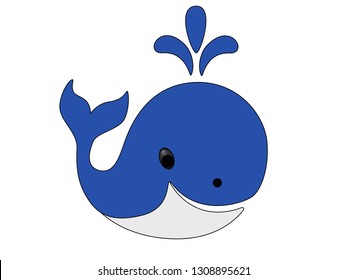 Whale. Cute image of a marine mammal. Picture for children whale blue with fantan from back. Picture with a whale.