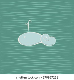 Whale in the deep water. Vintage card.