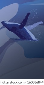 Whale in desert. Vector Illustration.