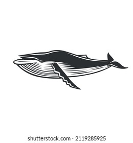 Whale. Design element. Black and white vector illustration.