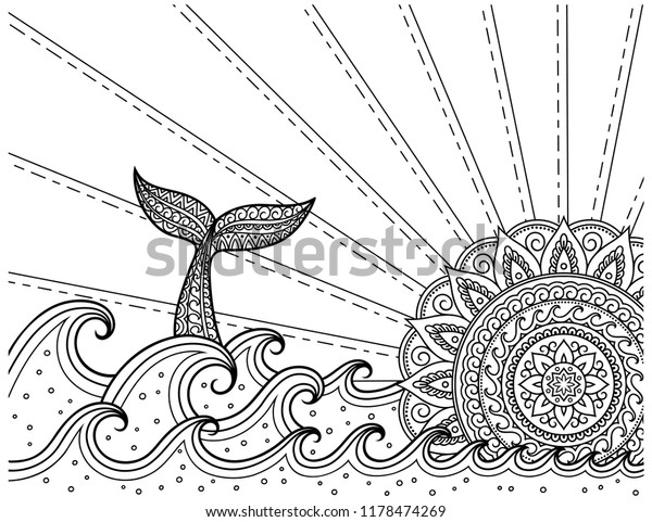 Download Whale Diving Into Sea Against Sunset Stock Vector (Royalty Free) 1178474269