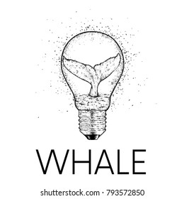 A whale diving into the water. Vector illustration for a postcard or a poster, print for clothes. Sea and ocean. A whale inside an electric bulb.