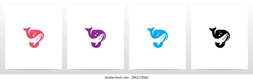 Whale Diving On Letter Logo Design P