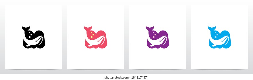 Whale Diving On Letter Logo Design M