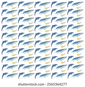 whale, dolphin with fruit as a pattern background