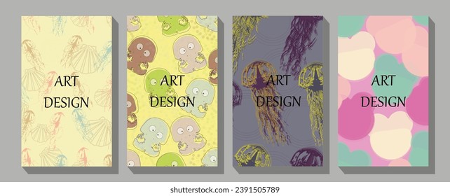 Whale, dolphin, octopus, turtle, fish, starfish, crab, shell, jellyfish, octopus, seahorse, algae. design for cards, print, posters, logo, cover