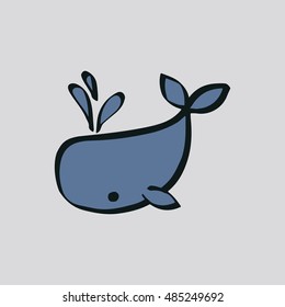 Whale doodle hand drawing, Vector illustration.
