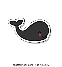 whale doodle sticker icon, vector illustration