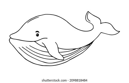 A whale drawn with a contour. Drawing a whale with a black line. Vector coloring book for kids.