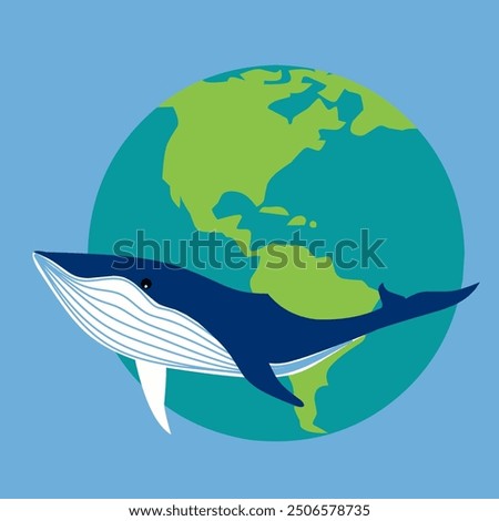 Whale and earth. Flat vector illustration.