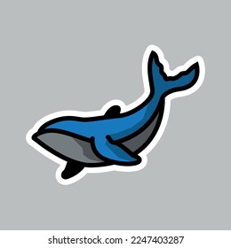whale, editable cartoon style sticker vector	