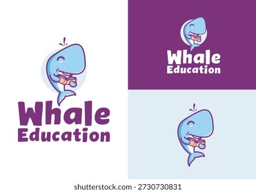 Logotipo da ilustração do vetor de educação de baleias