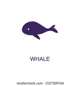 Whale element in flat simple style on white background. Whale icon, with text name concept template