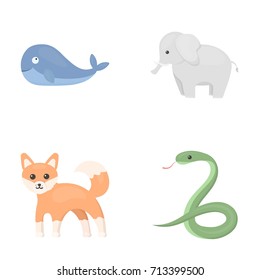 Whale, elephant, snake, fox. Animal set collection icons in cartoon style vector symbol stock illustration web.