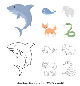 Whale, elephant,snake, fox.Animal set collection icons in cartoon,outline style vector symbol stock illustration web.